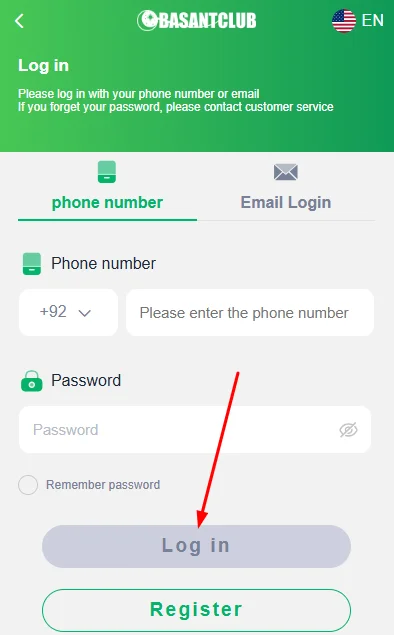 Click on login button